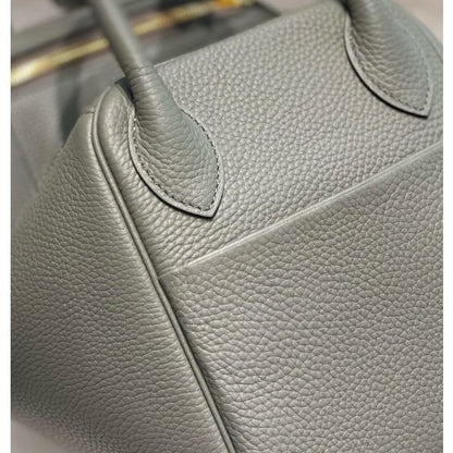 HERM Lindy 30cm Bag In Gris Meyer Clemence Leather GHW