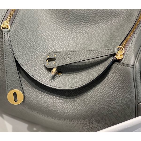 HERM Lindy 30cm Bag In Gris Meyer Clemence Leather GHW
