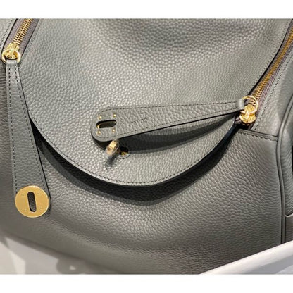 HERM Lindy 30cm Bag In Gris Meyer Clemence Leather GHW