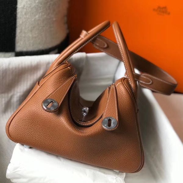 HERM Lindy 30cm Bag In Gold Clemence Leather PHW