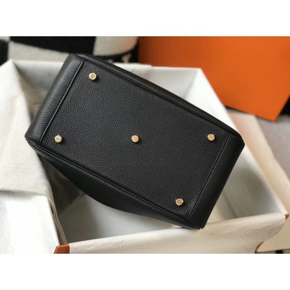 HERM Lindy 30cm Bag In Black Clemence Leather GHW