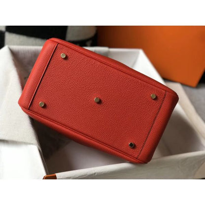HERM Lindy 30cm Bag In Red Clemence Leather GHW