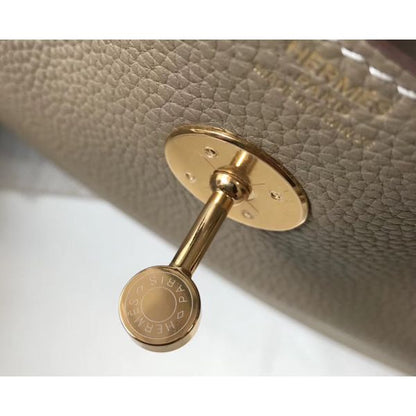 HERM Lindy 30cm Bag In Gris Tourterelle Clemence Leather GHW