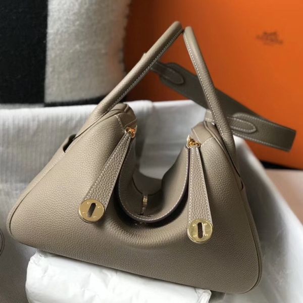 HERM Lindy 30cm Bag In Gris Tourterelle Clemence Leather GHW