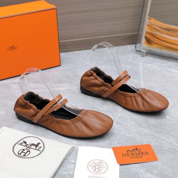 HERM Jolly Ballet Flats in Brown Nappa Leather