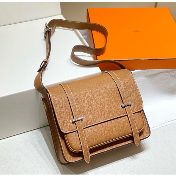 HERM Steve 30 Messenger Bag in Gold Clemence Leather