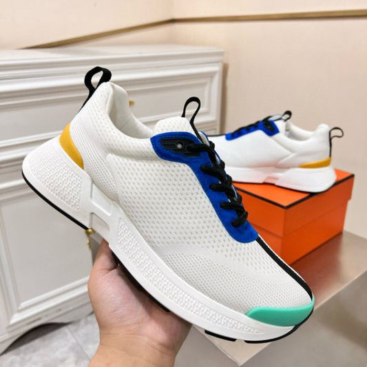 HERM Heros Sneakers in White Knit and Blue Suede
