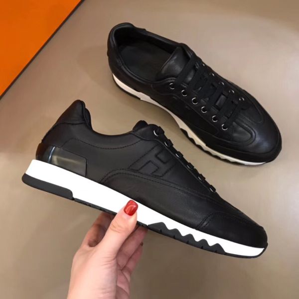 HERM Men's Trail Sneakers In Black Calfskin Leather