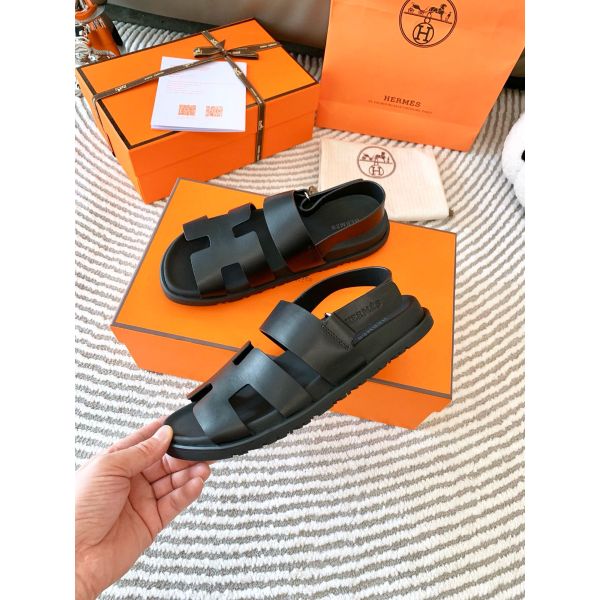 HERM Men's Genius Sandals In Black Calfskin