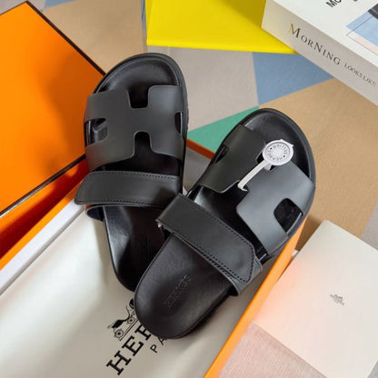 HERM Men's Chypre Sandals in Black Calfskin