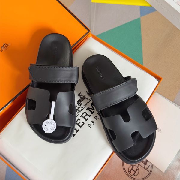 HERM Men's Chypre Sandals in Black Calfskin