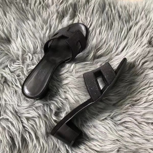 HERM Oasis Sandals In Black Suede with Rhinestone