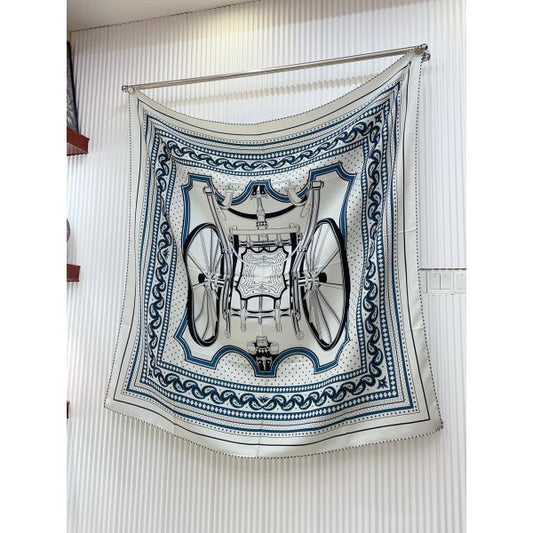 HERM Grey Les Roues de Phaeton Bandana Shawl 140