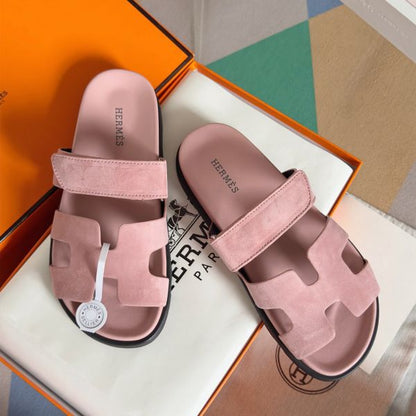 HERM Women's Chypre Sandals In Pink Suede Calfskin