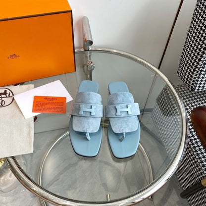 HERM Galerie Sandals In Vert D'eau Suede Leather