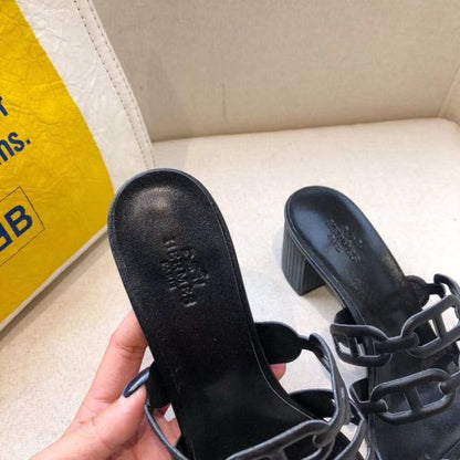 HERM Tandem Sandals In Black Lambskin