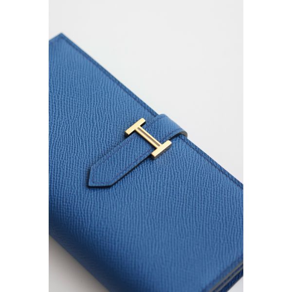 HERM Bearn Long Handmade Wallet in Blue France Epsom Calfskin