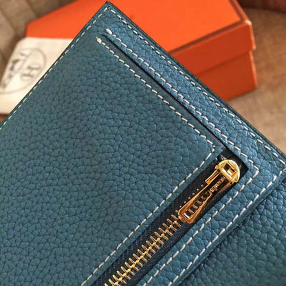 HERM Blue Jean Clemence Bearn Gusset Wallet