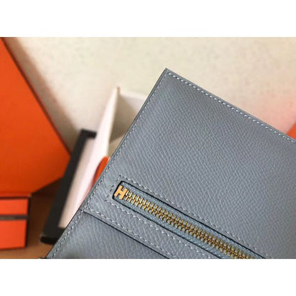 HERM Blue Lin Epsom Bearn Gusset Wallet
