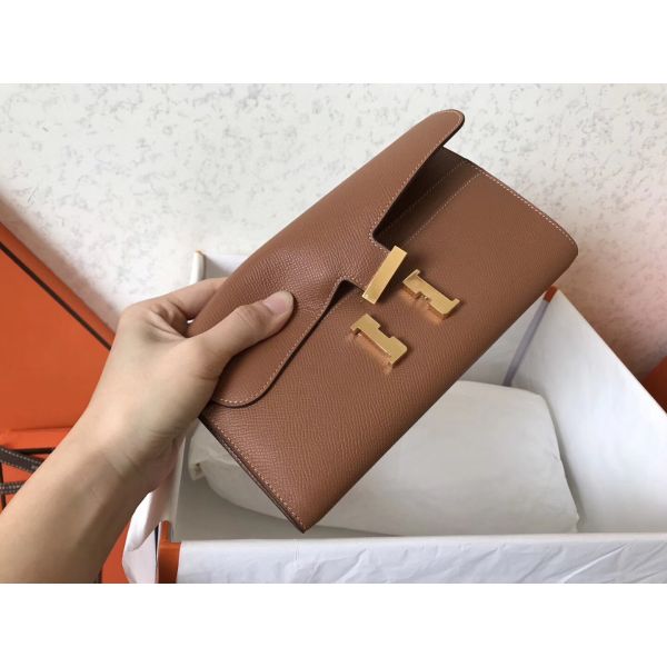 HERM Constance Long Wallet In Gold Epsom Leather