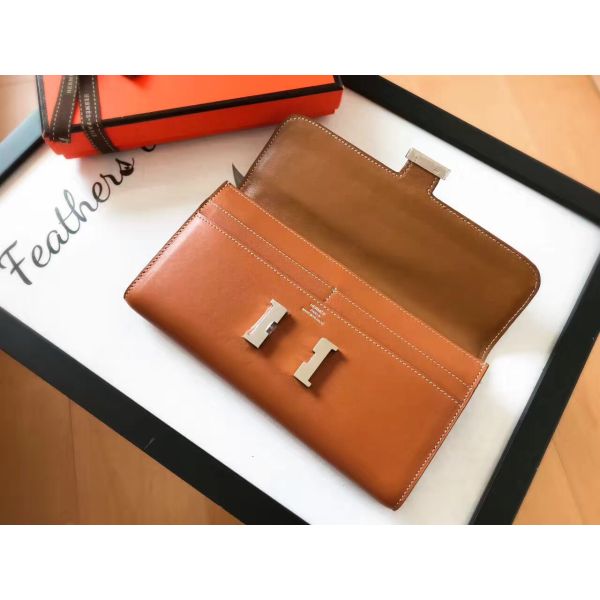 HERM Constance Long Wallet In Gold Swift Leather