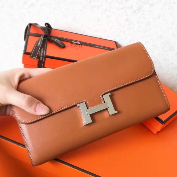 HERM Constance Long Wallet In Gold Swift Leather