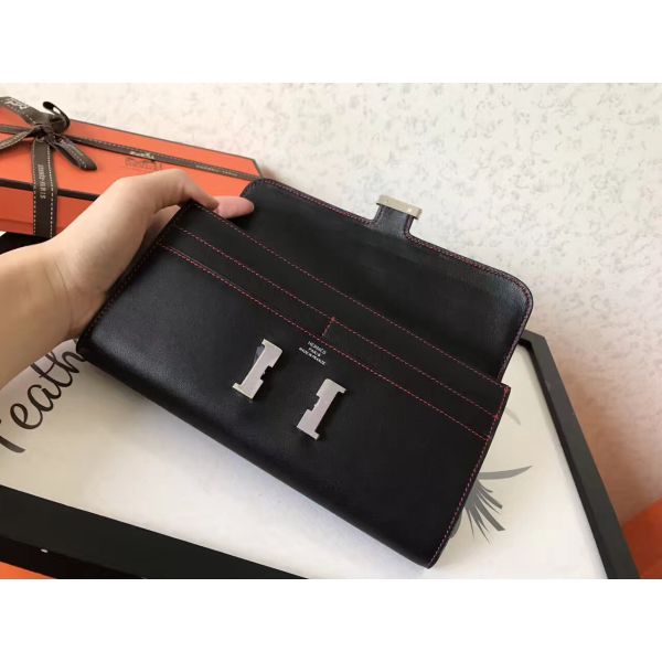HERM Constance Long Wallet In Black Swift Leather