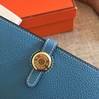 HERM Dogon Duo Wallet In Blue Jean Leather