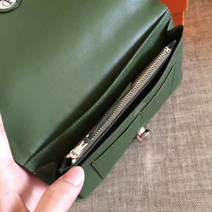 HERM Dogon Duo Wallet In Green Clemence Leather