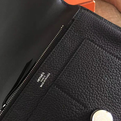 HERM Dogon Duo Wallet In Black Clemence Leather