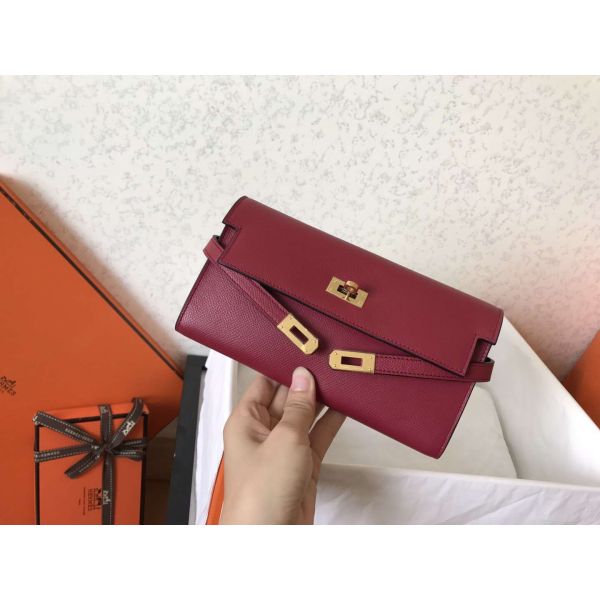 HERM Kelly Classic Long Wallet In Ruby Epsom Leather