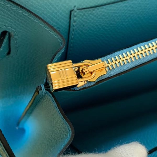 HERM Kelly Classique To Go Wallet In Blue Du Nord Epsom Calfskin