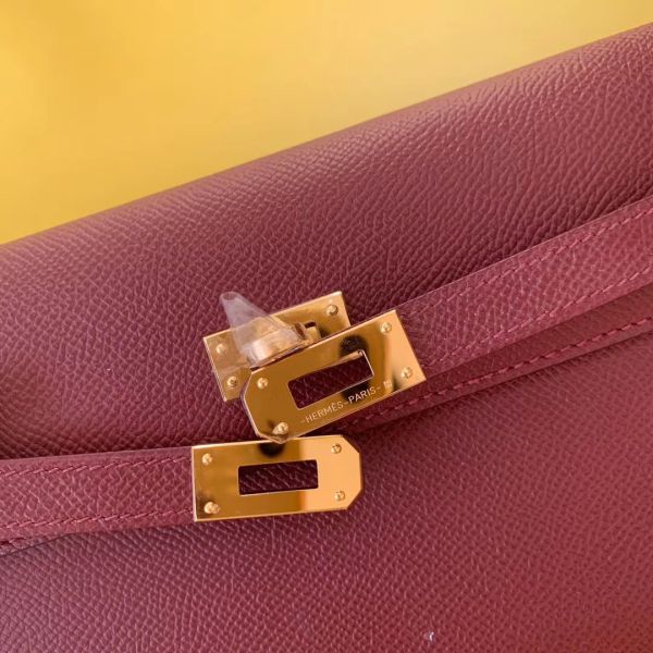 HERM Kelly Classique To Go Wallet In Bordeaux Epsom Calfskin