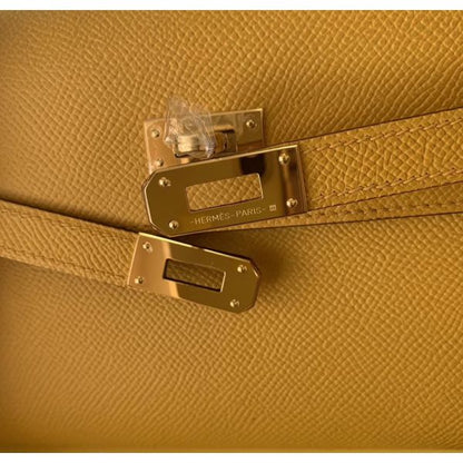 HERM Kelly Classique To Go Wallet In Yellow Epsom Calfskin