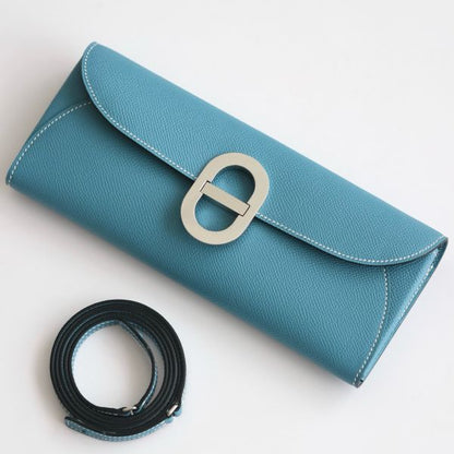 HERM Maillon To Go Wallet in Blue Jean Epsom Calfskin