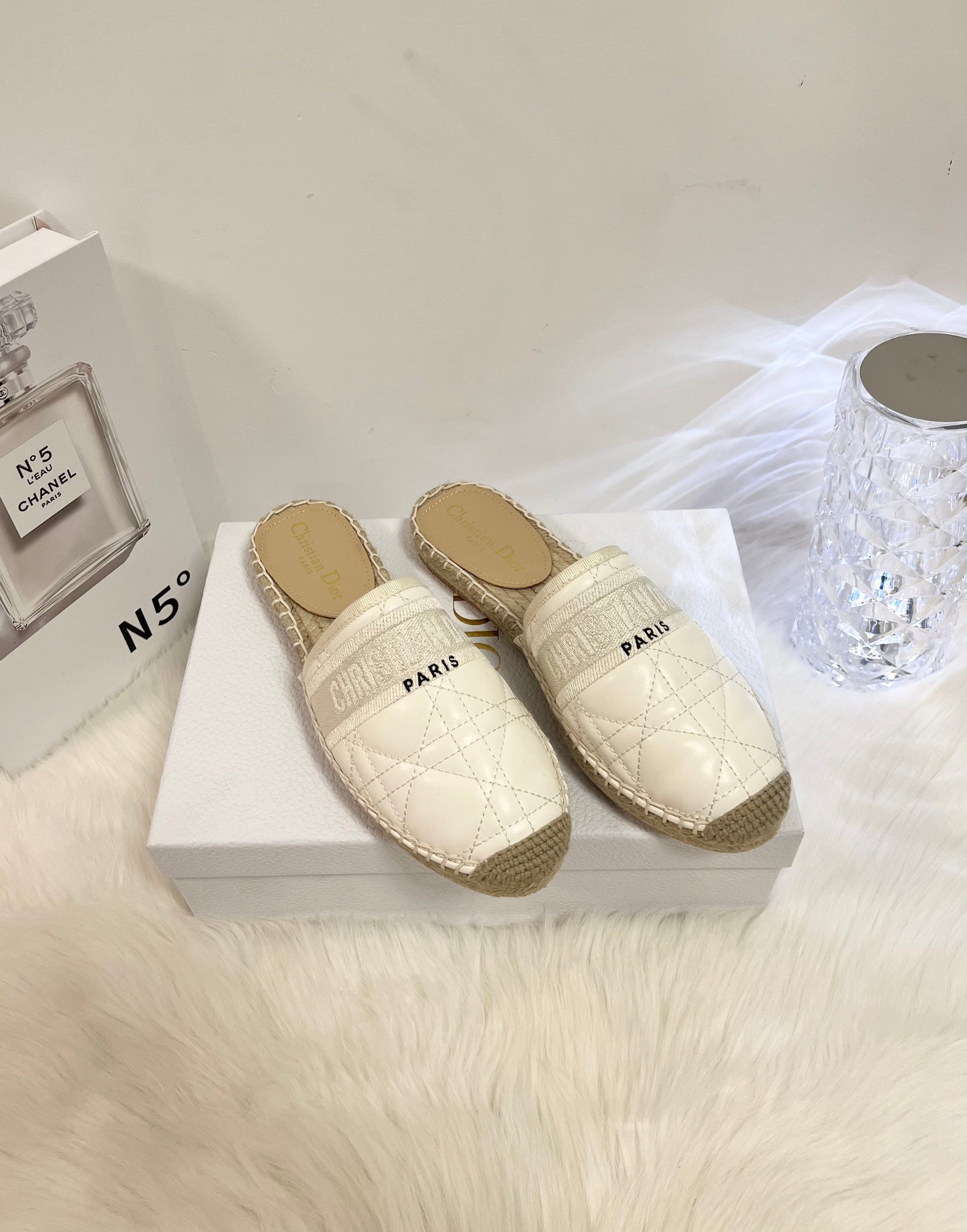 GRANVILLE ESPADRILLE MULE WHITE QUILTED CANNAGE CALFSKIN