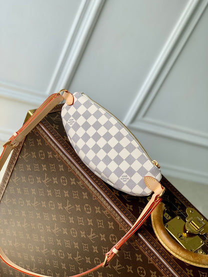 KEEPIT BUMBAG 29 IN WHITE GREY CHECKERBOARD PATTERN DAMIER AZUR COATED CANVAS