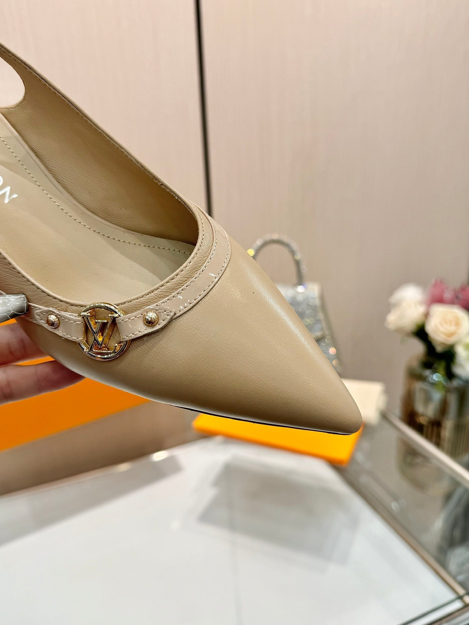 6AM SLINGBACK HIGH HEELS 55 MM IN TAN BEIGE LAMBSKIN