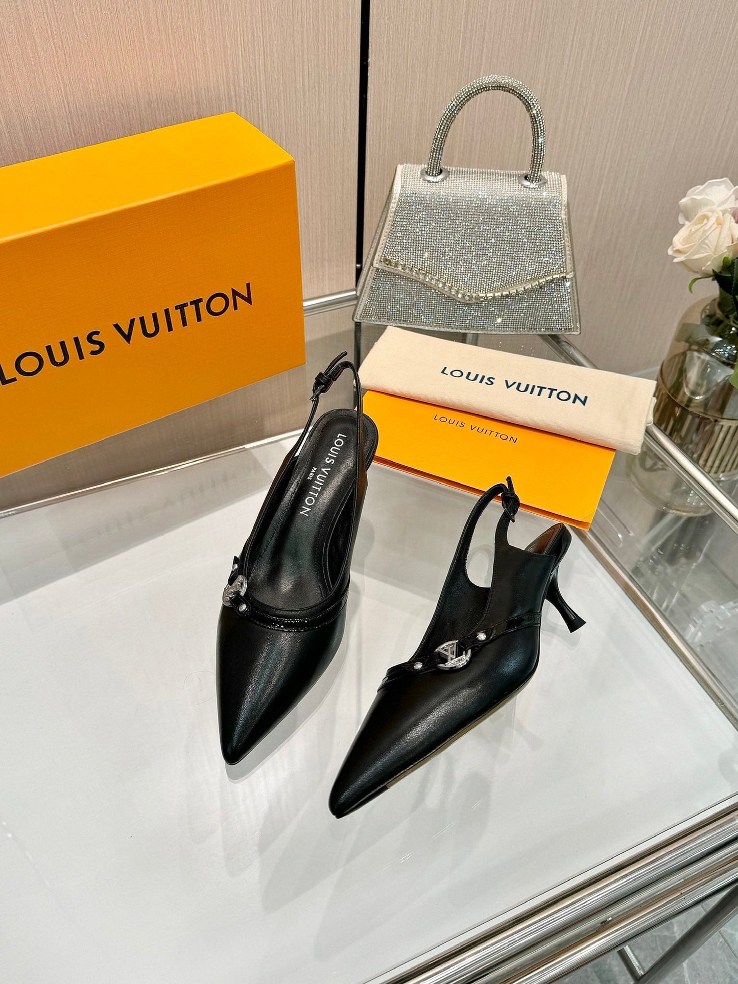 6AM SLINGBACK HIGH HEELS 55 MM IN BLACK LAMBSKIN