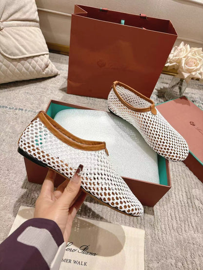 FLAT SHOES IN WHITE MESH FABRIC