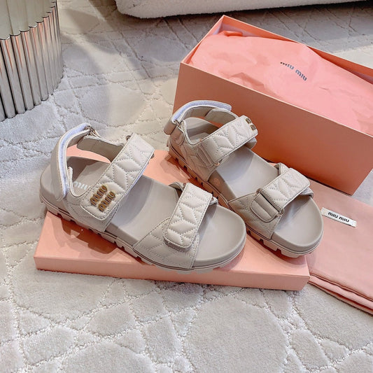 Sandals Beige Sheepskin With Horizontal Straps