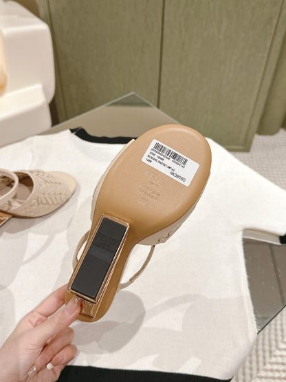 FENDI FIRST HIGH-HEELED SANDALS 85 MM IN BEIGE LAMBSKIN GOLD HARDWARE