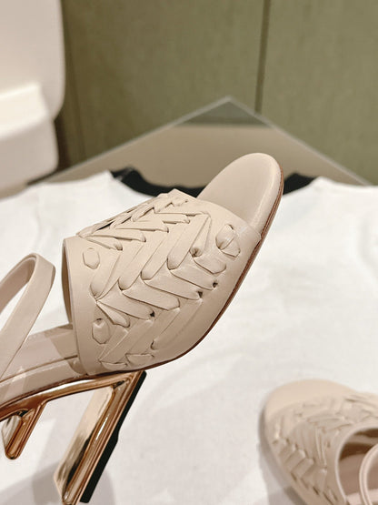 FENDI FIRST HIGH-HEELED SANDALS 85 MM IN BEIGE LAMBSKIN GOLD HARDWARE