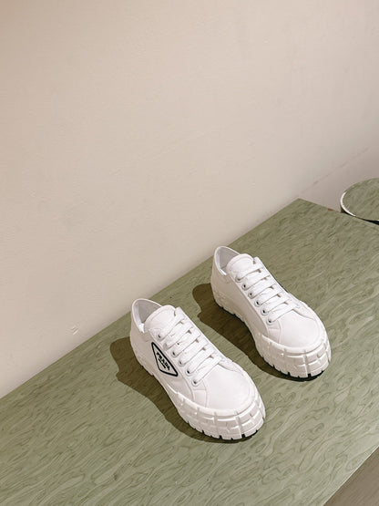 PRA DOUBLE WHEEL RE-NYLON GABARDINE SNEAKERS WHITE CALFSKIN