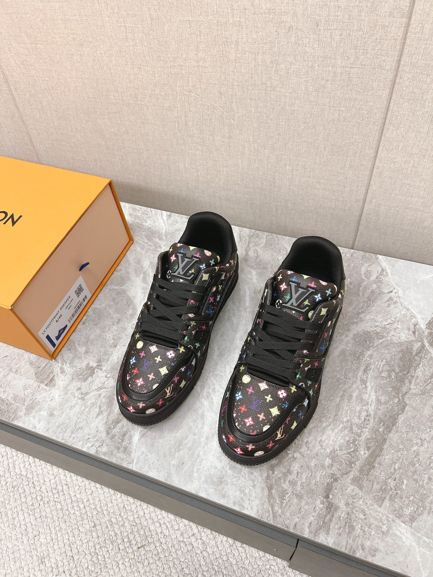 TRAINER SNEAKER IN BLACK MIX COLORFUL CALFSKIN