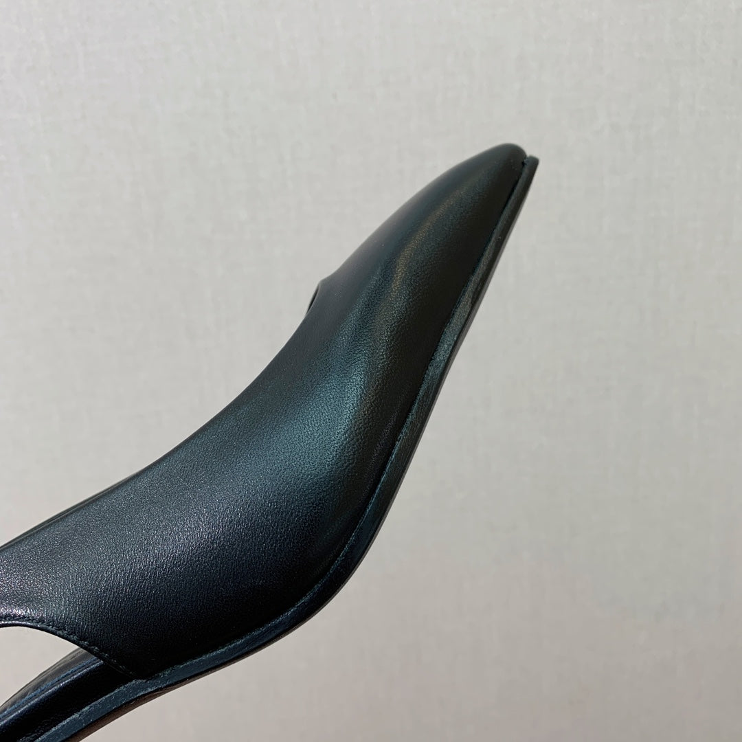 LP POINTED TOE MID-HEEL SLINGBACK BLACK CALFSKIN