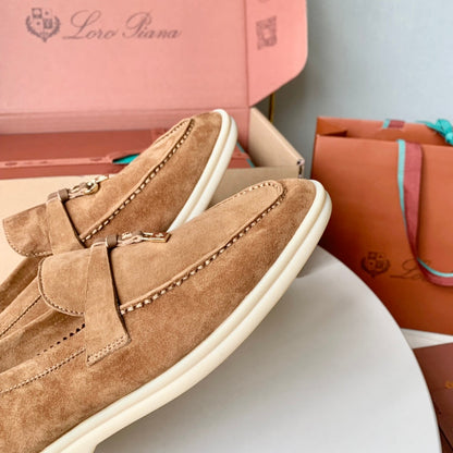 Loro Piana Brown Suede Summer Charms Walk Loafers