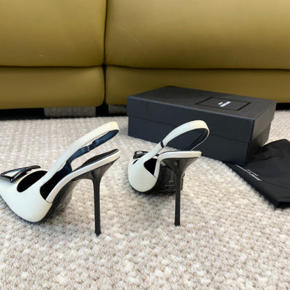 SL TRIANGLE HEELED SLINGBACKS WHITE CALFSKIN