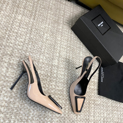 SL TRIANGLE HEELED SLINGBACKS BISQUE CALFSKIN