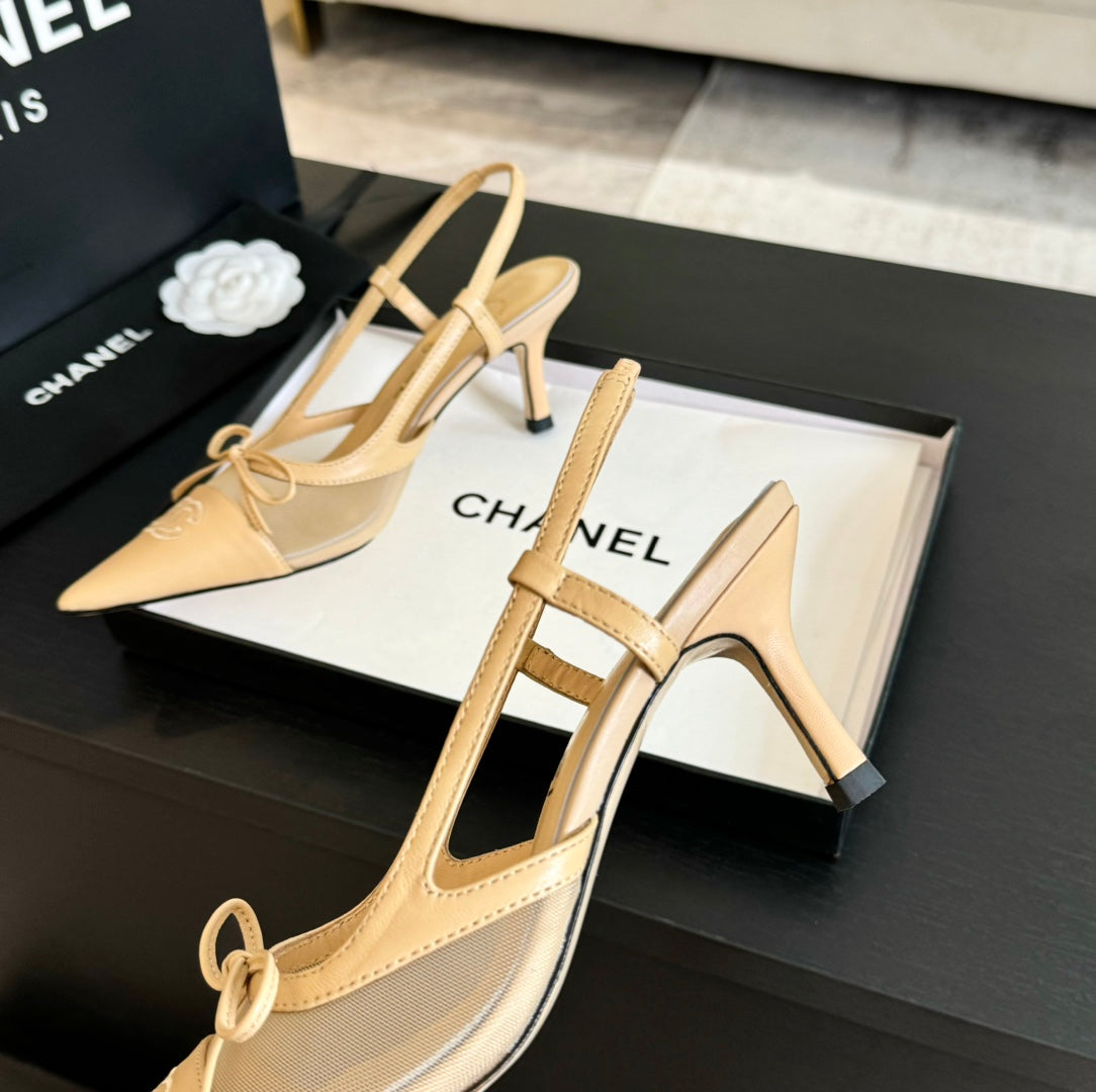 MESH LOGO SLINGBACKS IN BEIGE LAMBSKIN